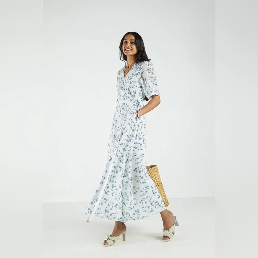 Reistor Summer Rains Dress in Visions Of Blue Wrap Dress Woman’s Size Large NWT - Picture 2 of 9